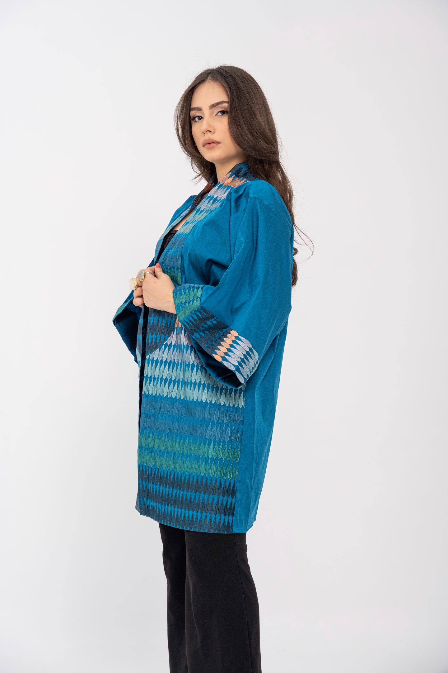 MIRAGE - Blue Short Embroidered Cardigan